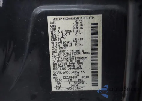 2005 Nissan Xterra S из США, поврежденный, VIN 5N1AN08W75C606735